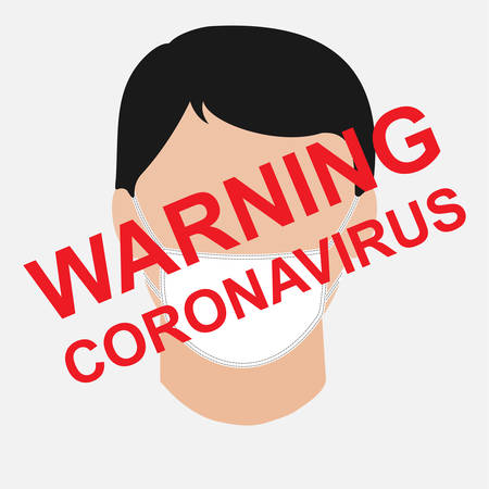 Warning coronavirus. Person head, face with hygienic medical maskのイラスト素材