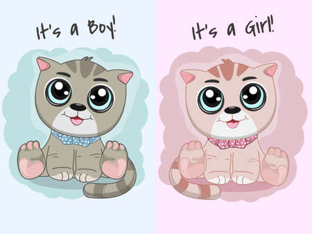Cute cartoon cats boy and girl. Vector illustration.のイラスト素材