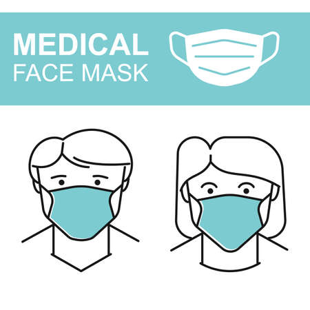 Poster information, man and woman in medical face mask protection.のイラスト素材