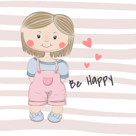 Cute cartoon little Girl. Be happy character flat style.のイラスト素材