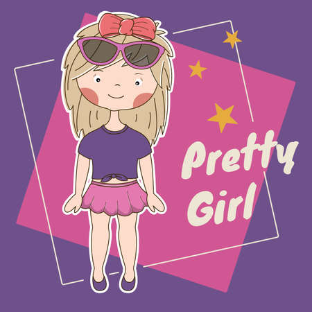 Cute cartoon little Girl. Romantic pretty character flat style.のイラスト素材