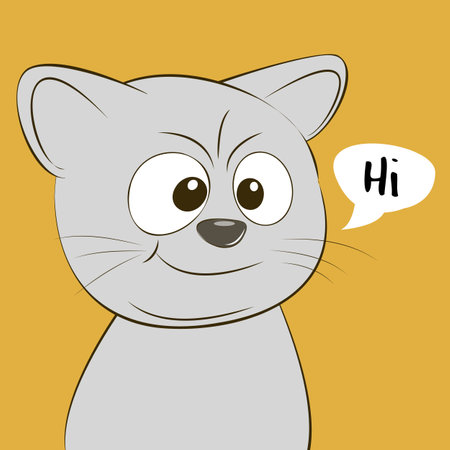 Cute cartoon cat isolated on a yellow background.のイラスト素材
