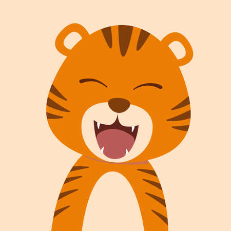Cute cartoon baby tiger with open mouth roaring.のイラスト素材