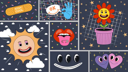 Big set modern comic characters. Vector illustration.のイラスト素材