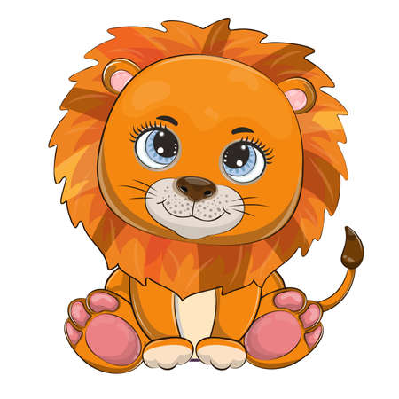 Cute cheerful cartoon baby lion on a light background.のイラスト素材