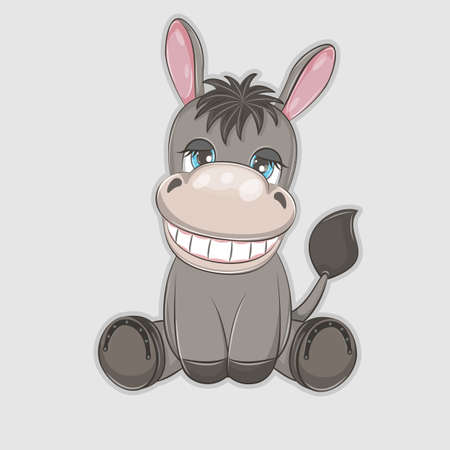 Hand drawn vector illustration of a cute funny baby donkey.のイラスト素材