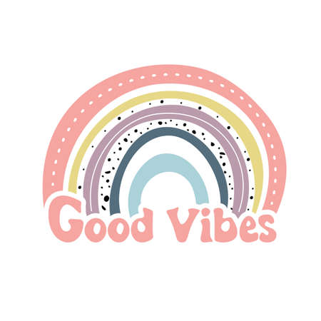 Hand drawing Rainbow and lettering Good Vibes.のイラスト素材