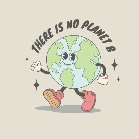 Retro print with running planet earth. There is no planet B.のイラスト素材