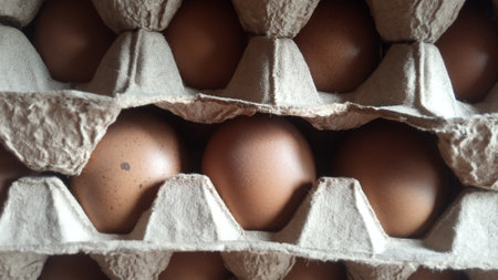 Eggs in a cardboard box. Close-up. Selective focus.