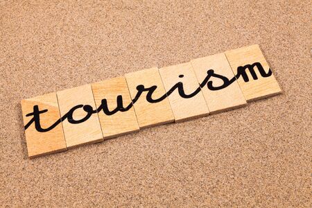 Words FORMED from small pieces of wood tourismの写真素材