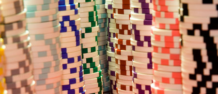 Tall stacks of chips that are completely surrounding the viewer.の写真素材