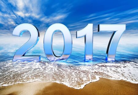 3D rendering of a 2017 icon on the beach