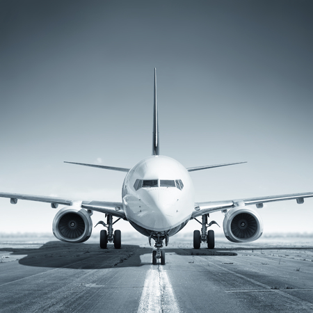 airplane on a runway is ready for take offの写真素材