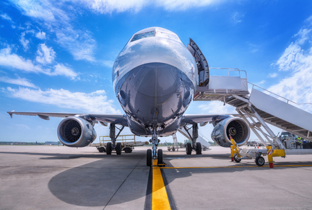 boarding of an airplane before take offの写真素材