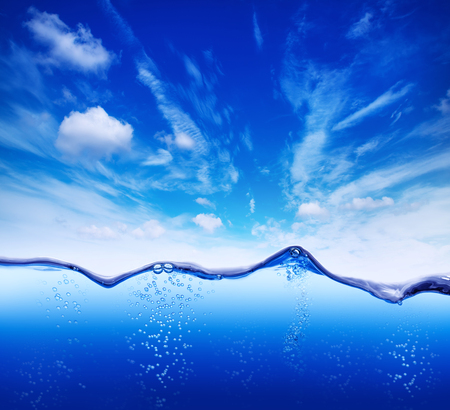 Water background against a blue skyの写真素材