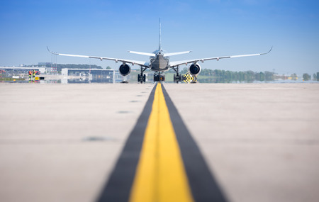 modern airplane on an airfieldの写真素材