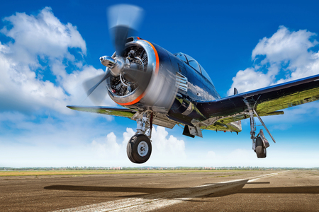 sports plane on a runwayの写真素材