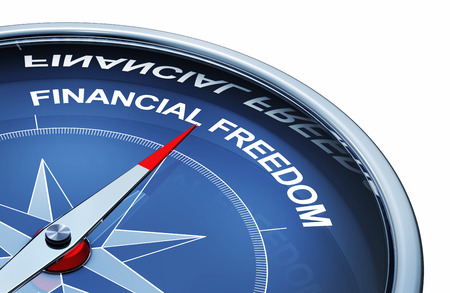 3D rendering of a compass with the words financial freedomの写真素材