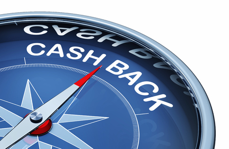 3d rendering of a compass with the words cash backの写真素材