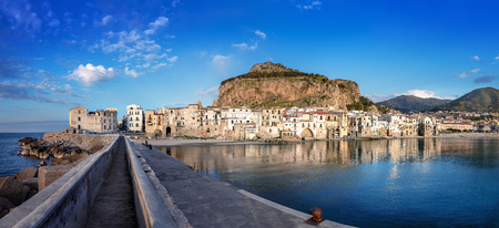 panoramic view at cefalu, sicilyの写真素材