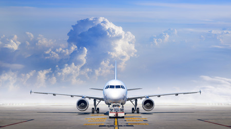 Modern airliner gets service for take offのeditorial素材