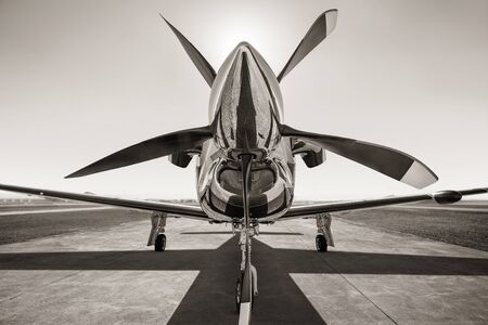 Sports plane on a runway waiting for take offの写真素材