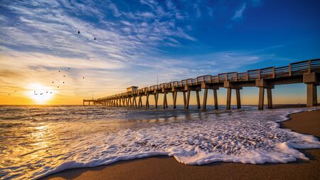 Sunset at the pier of venice, floridaの写真素材