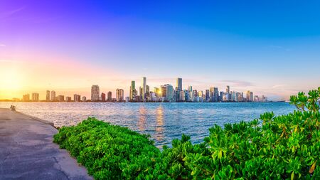 The skyline of miami while sunsetの写真素材