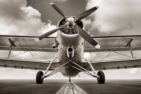 Historical aircraft on a runwayの写真素材
