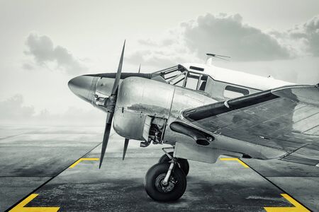 Historical aircraft on an airfieldの写真素材