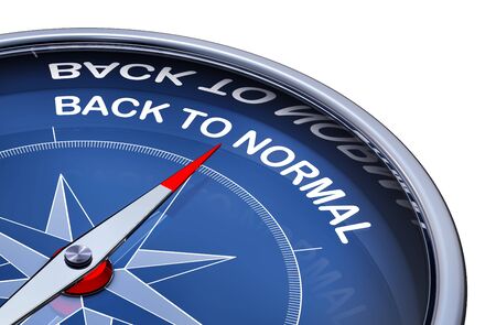 3D rendering of an compass with the words back to normalの写真素材
