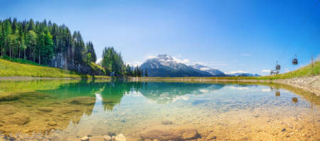 panoramic view at the famous alps of bavaria, germanyの写真素材