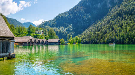the lake koenigssee at the berchtesgaden national parkの写真素材