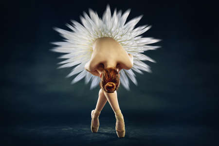 young ballerina against a black backgroundの写真素材