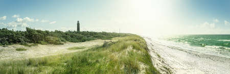 the famous brick lighthouse at darsser ort, germanyの写真素材