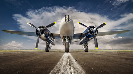 historical warbird against a dramatic skyの写真素材