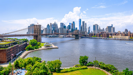 panoramic view at the skyline of manhattan, new yorkの写真素材