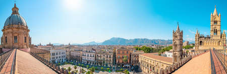 panoramic view at palermo from the rooftop of the palermo cathedralの写真素材
