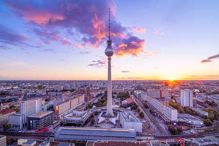 panoramic view at the skyline of berlin while sunsetのeditorial素材