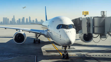 modern airliner at the gate of an airport