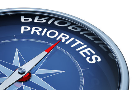 Â§D illustration of a compass with the word prioritiesの写真素材