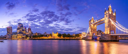panoramic view of the skyline of london after sunsetの写真素材
