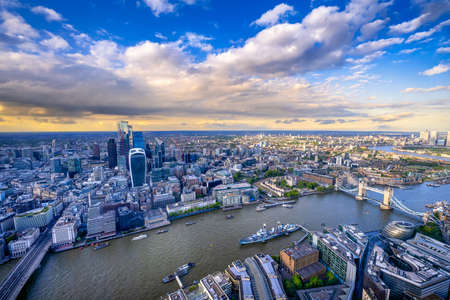 panoramic view of the skyline of london during sunsetの写真素材