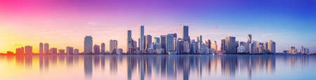 Panoramic view of the Miami skyline during sunsetの写真素材