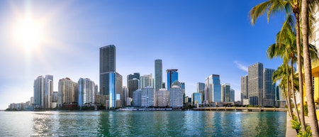 the skyline of miami seen from burlingame islandの写真素材