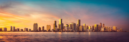 the skyline of miami during sunset, floridaの写真素材