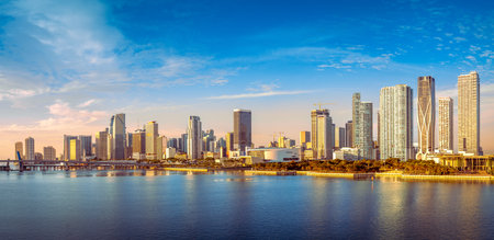 the skyline of miami in the early morning sunの写真素材