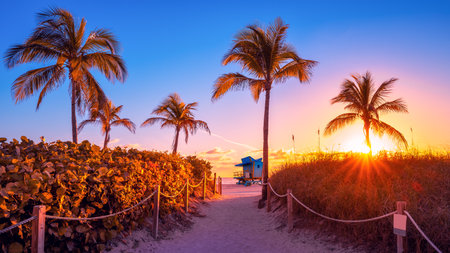 sunrise at miami beach, floridaの写真素材