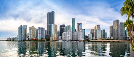 the skyline of miami seen from brickell keyの写真素材