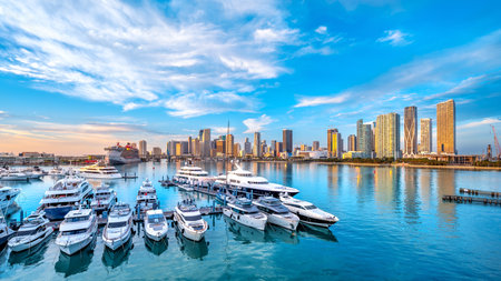 the skyline of miami during sunrise, floridaの写真素材